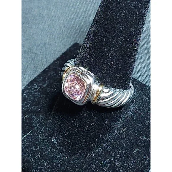 18K Gold-Plated Sterling Silver Ring Size 6.5 With Pink CZ in Center - Picture 2 of 10